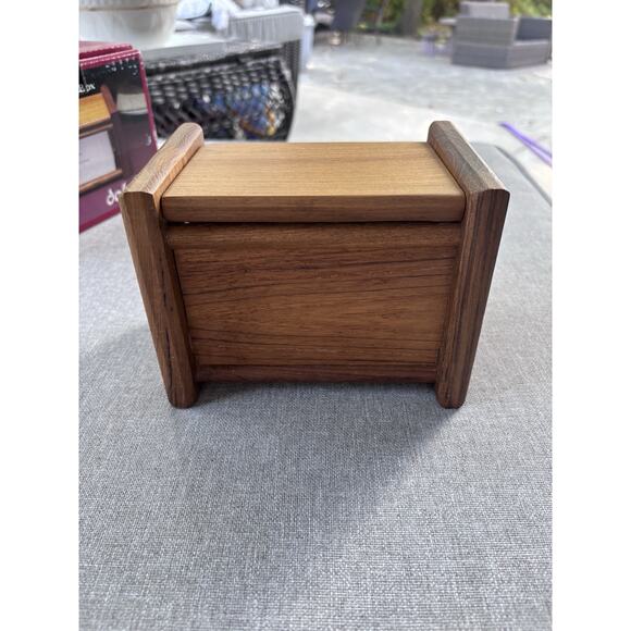 New Vintage Recipe Box Dolphin Teakwood Container Kitchen MCM Kitscy Cottage - Picture 9 of 10